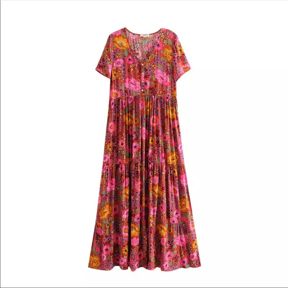 TheBoldBohemian Floral Maxi Dress - Pink and Red - Picture 3 of 7